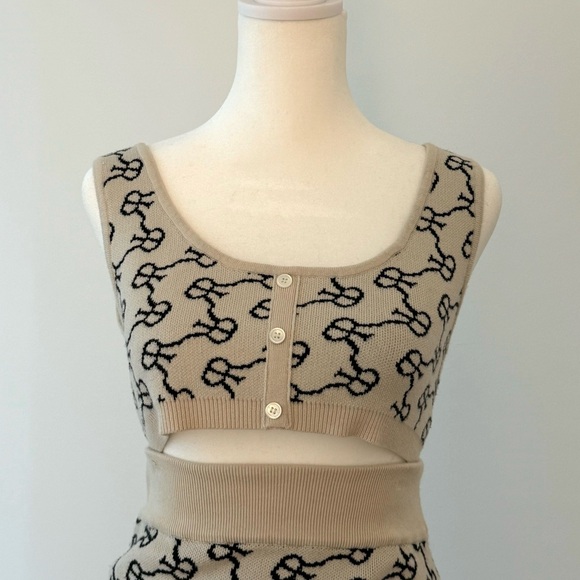 ROKH Monogram Merino Wool-blend Button Down Bra Top Cardigan Skirt Set Small - Picture 5 of 10